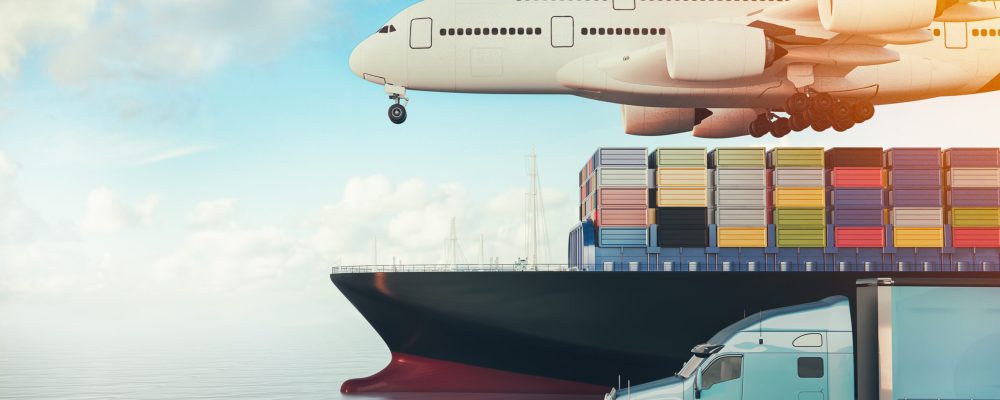Plane trucks are flying towards the destination with the brightest. 3d render and illustration.